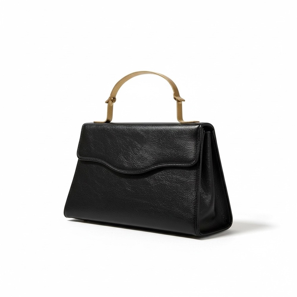 Chic Structured Top Handle Handbag Black Silver Buckle Accent Glam‎ purse